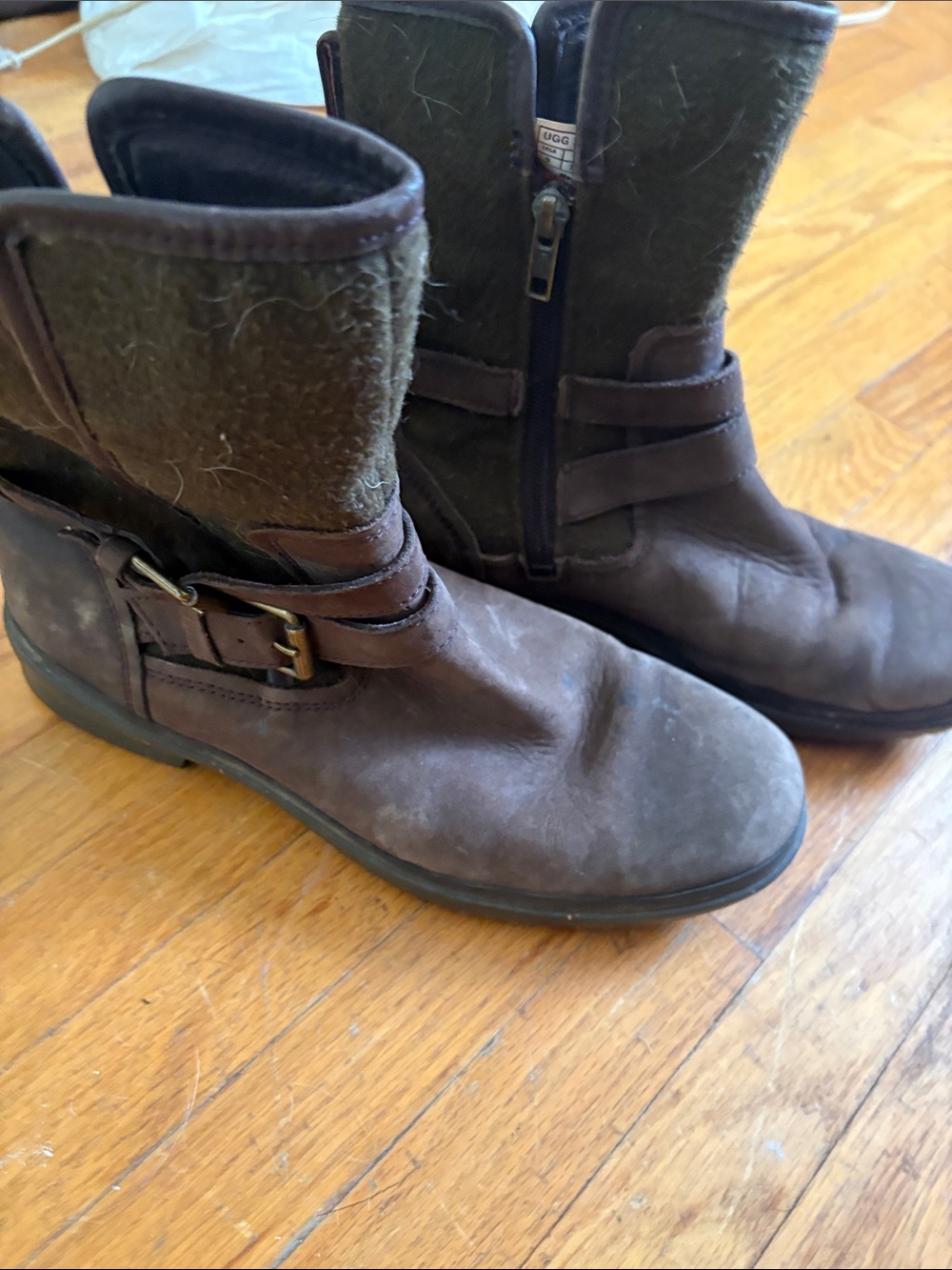 UGG Women's Dark Brown Leather & Wool Buckle Ankle Boots